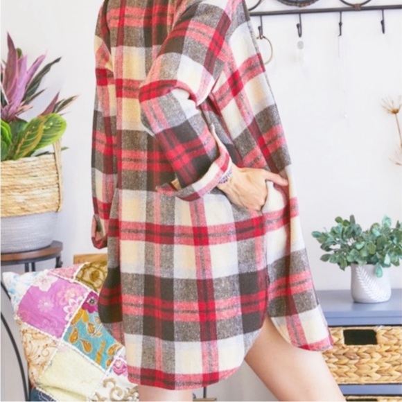 Flannel Plaid Shirt Long Shacket Multi Sizes NWT - Picture 2 of 7